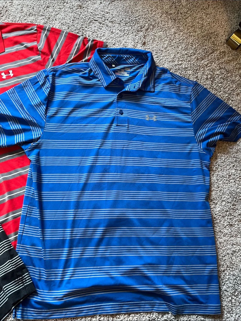Under Armour Men's Polo Shirts - Blue, Red, Black Stripe Set of 3 - Picture 5 of 8